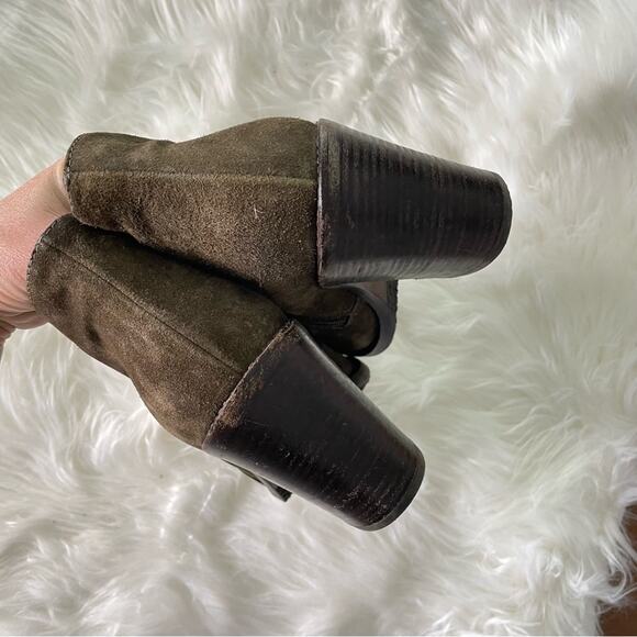 Aquatalia | Womens Loren Waterproof Block Heel Bootie Boots Olive Green Suede 10 - Picture 10 of 10